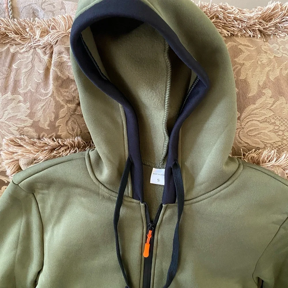 Olive army Green Zip-Up Hoodie jacket new